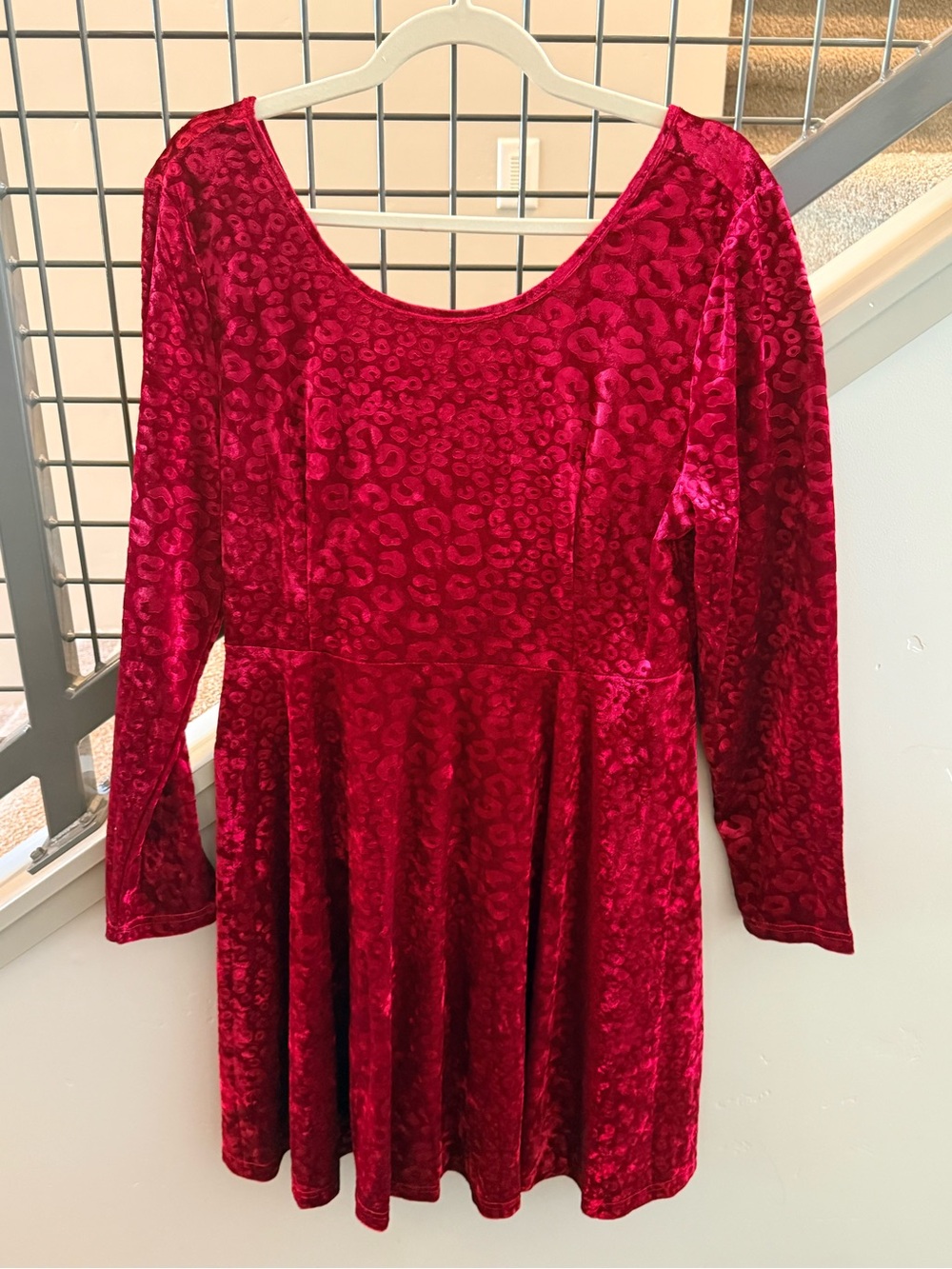 Velvet Red Scoop Neck Babydoll Dress - Picture 2 of 7